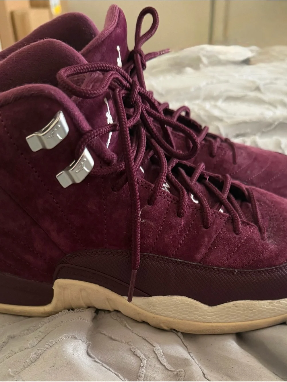 Mens  Burgundy Suede High-Top Athletic Sneakers